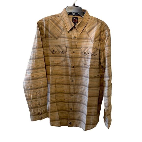 Moon shine tan teal pinstripe buttons pockets sleeve 20 1/2 inches brand new - Picture 1 of 5